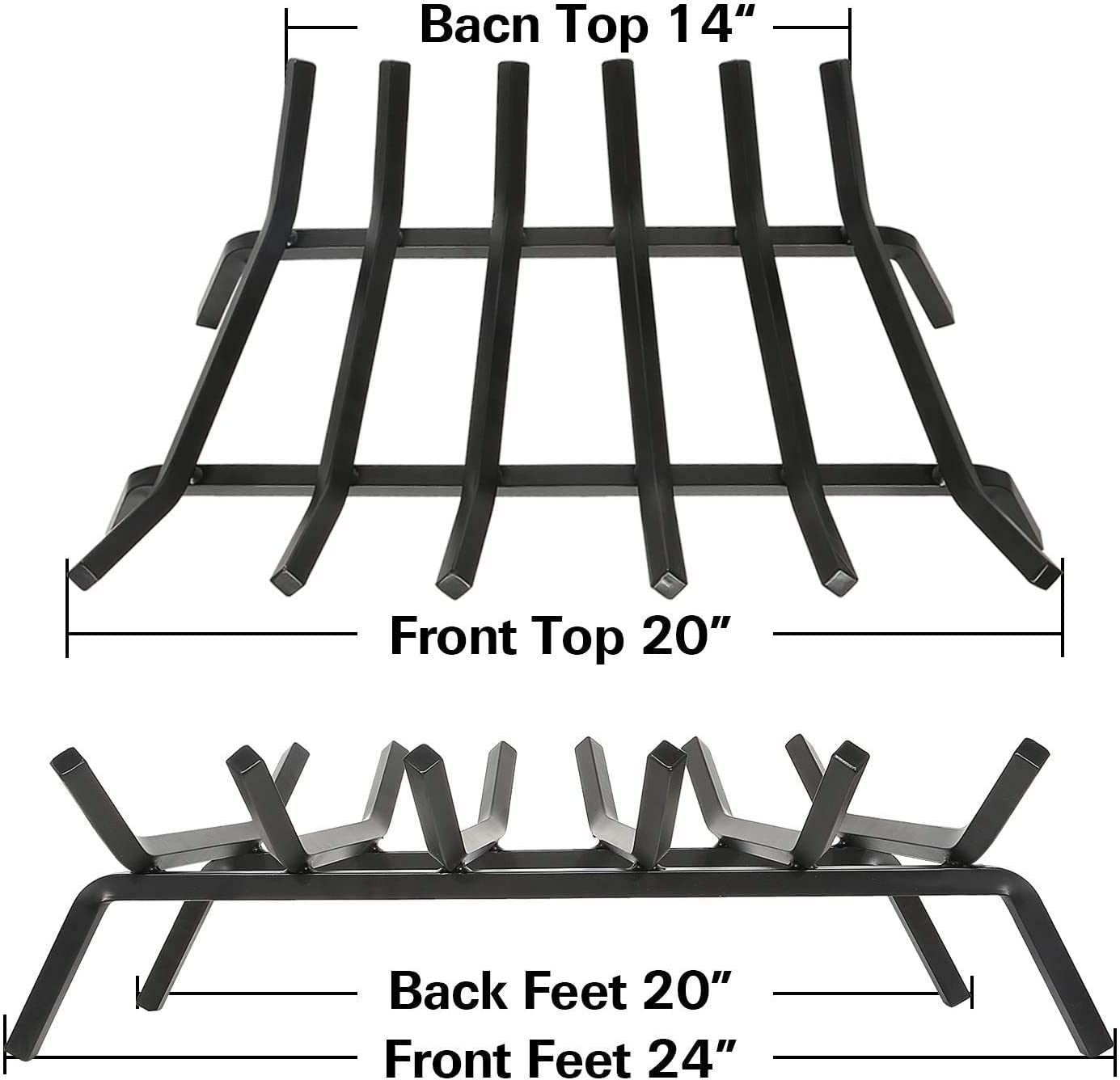 hykolity 24 in. Fireplace Log Grate, Heavy Duty Solid Steel Firewood Burning Fireplace Rack 4/5" Bar Fire Grates