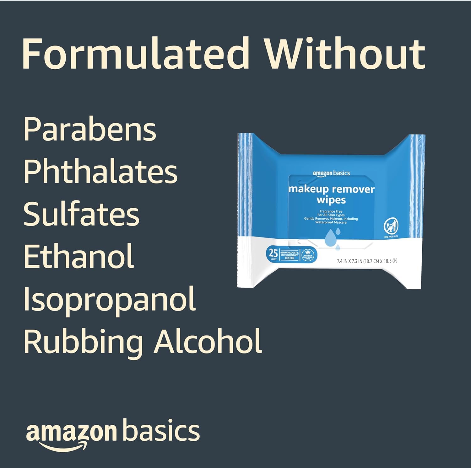 Amazon Basics Fragrance Free Makeup Remover Wipes, 25 wipes