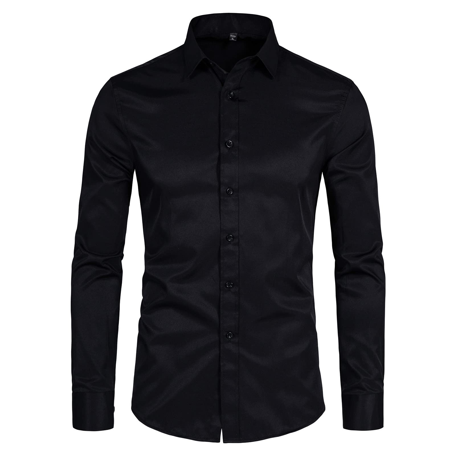 DELCARINO Men's Long Sleeve Button Up Shirts Solid Slim Fit Casual Business Formal Dress Shirt Black Medium