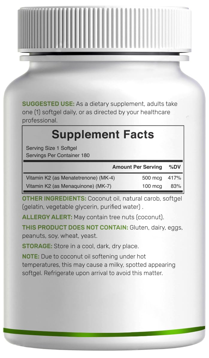 DEAL SUPPLEMENT Vitamin K2 Supplement 600mcg, 180 Coconut Oil Softgels | Full Spectrum High Absorption MK-7 & MK-4 Forms | Bone, Joint, & Immune Support – Non-GMO