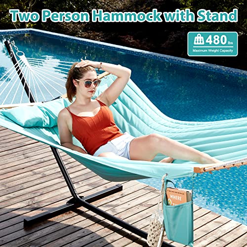 Homgava Two Person Hammock with Stand Heavy Duty, Outdoor Patio Hammock with Portable Steel Stand, Large Double Hammocks,480lbs Capacity.(Aruba)