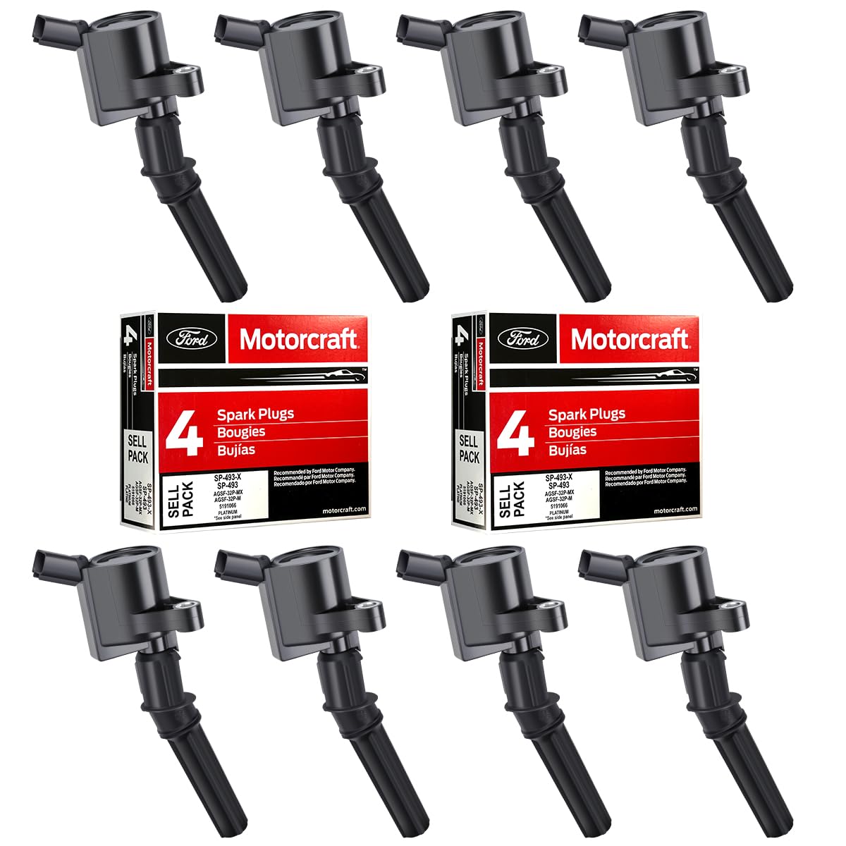 MAS Set of 8 Ignition Coil DG508 and Motorcraft Spark Plug SP493 compatible with Ford Lincoln Mercury 4.6L engines DG457 DG472 DG491 F523 3W7Z12029AA 1L2U12029AA 1L2U12A366A