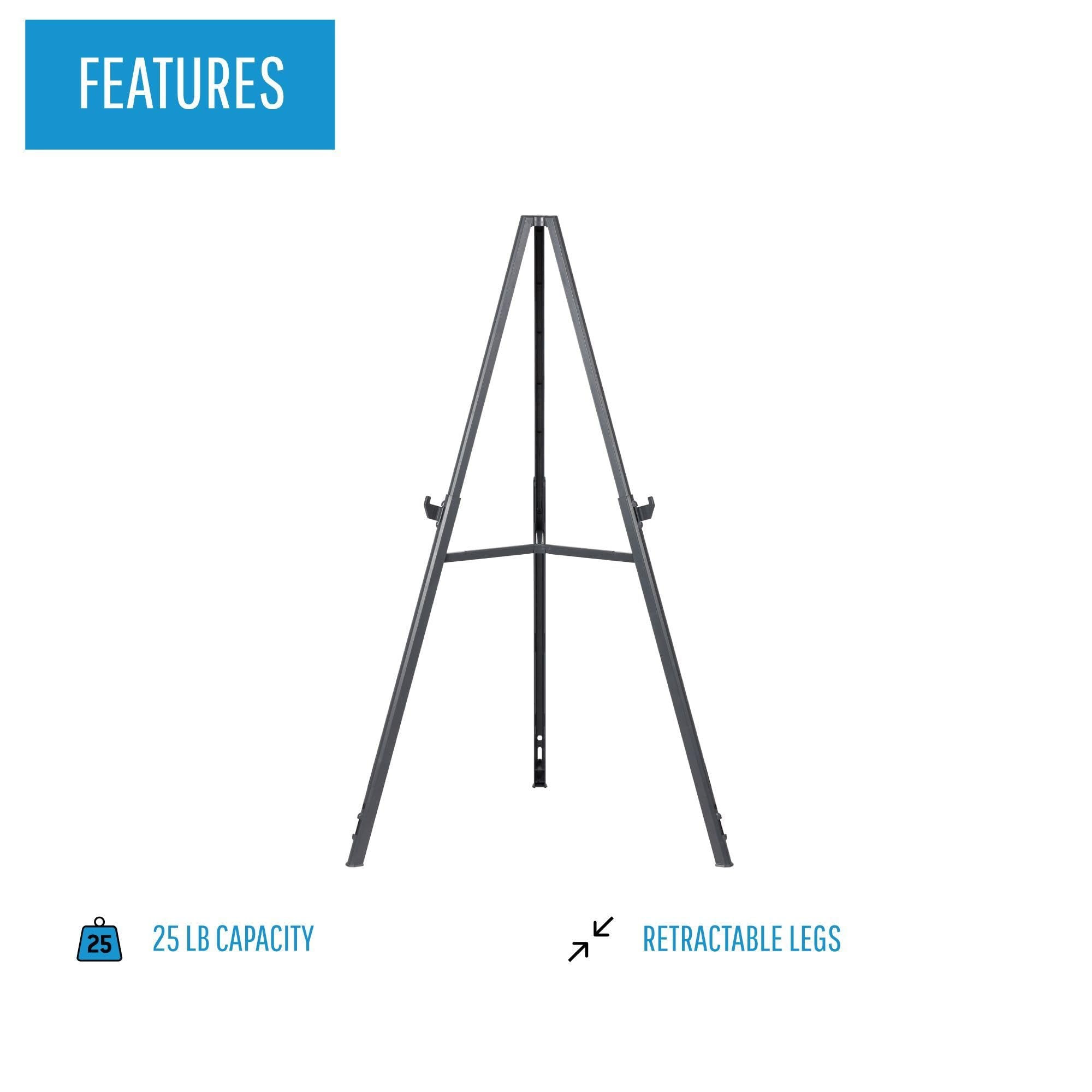 MasterVision Quantum Heavy Duty Display Easel, 35.62" to 61.22" High, Plastic, Black