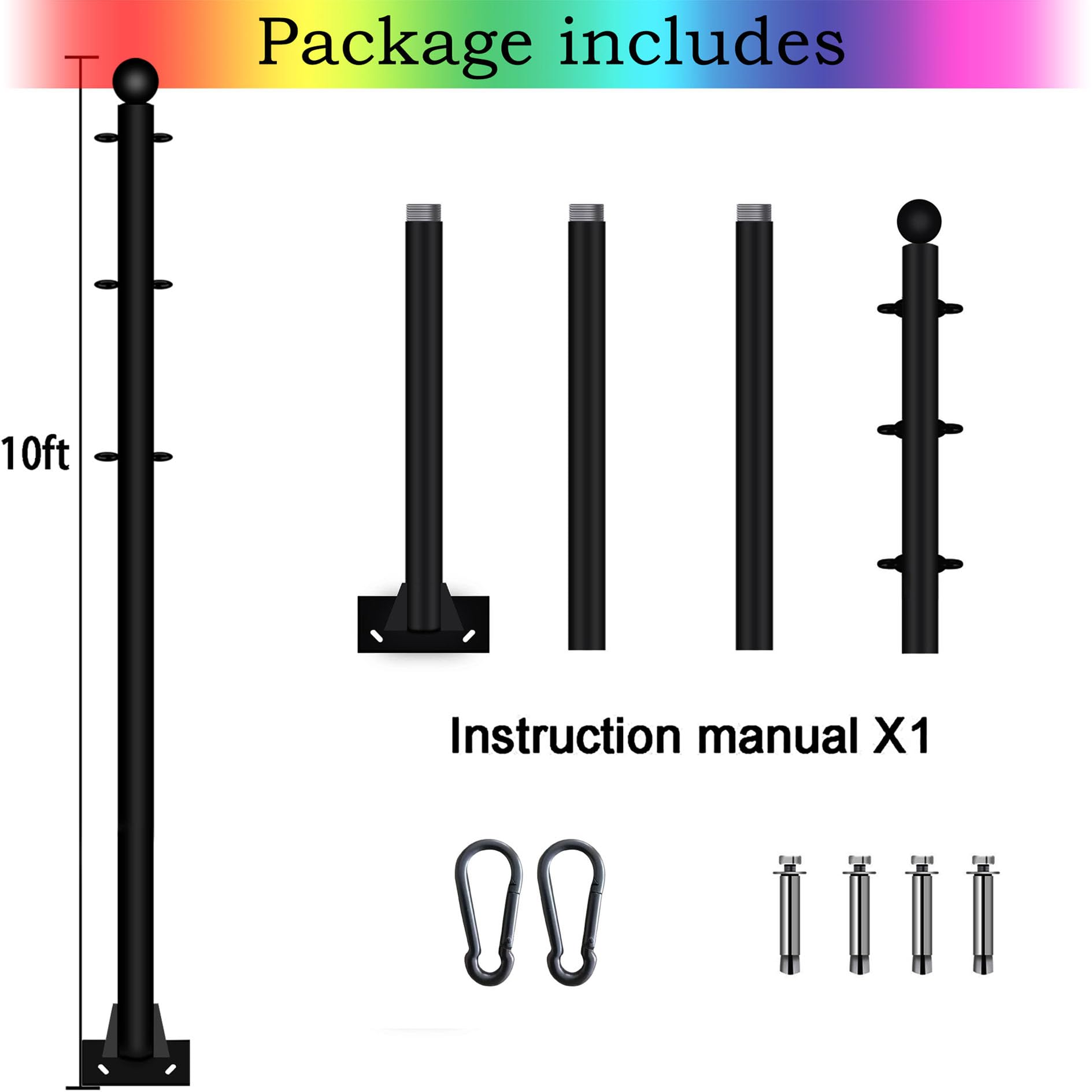 Shade Sail Poles, Outdoor Sun Shade Sail Pole Kit Support Awning Canopy Heavy Duty Steel Post for Outside Deck Patio Backyard Garden (10.2FT,2pack)…