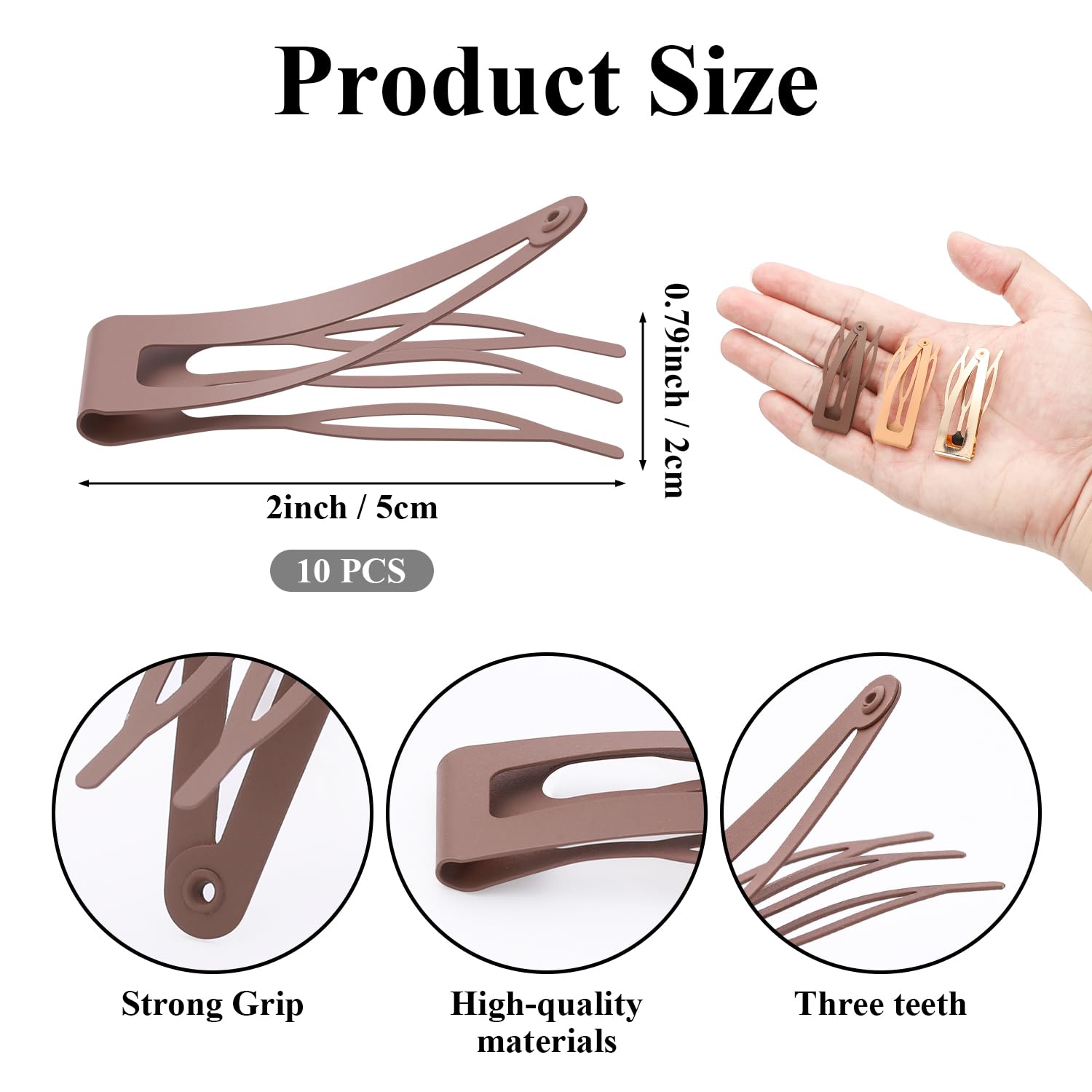 10 Pcs Double Grip Hair Clips, Sightor Metal Snap Hair Clips Hair Barrettes for Women Hair Making Salon Supplies Hair Accessories (Black, Brown, Beige, Khaki, Gold)