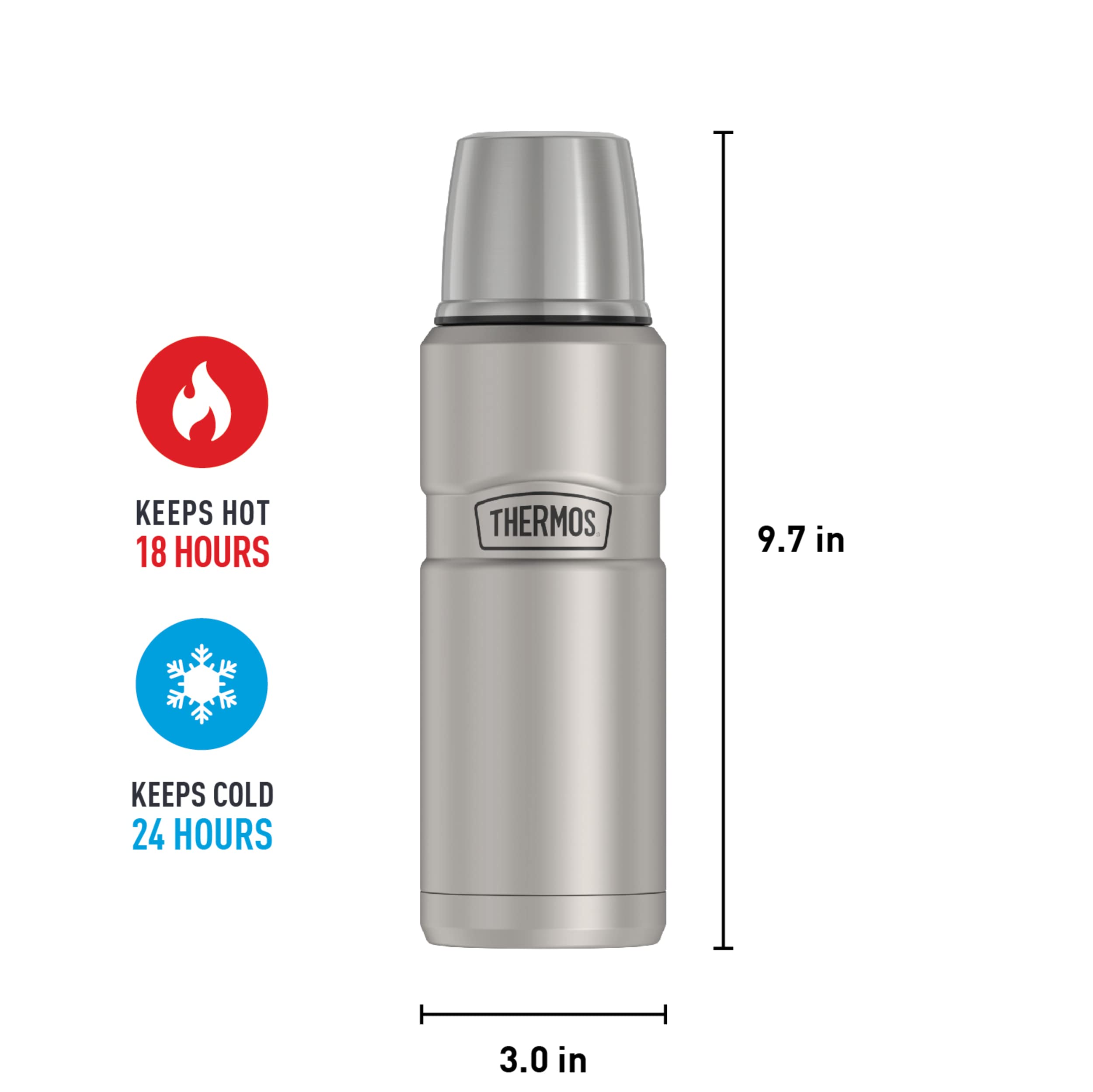 THERMOS Stainless King Vacuum-Insulated Compact Bottle, 16 Ounce, Matte Steel