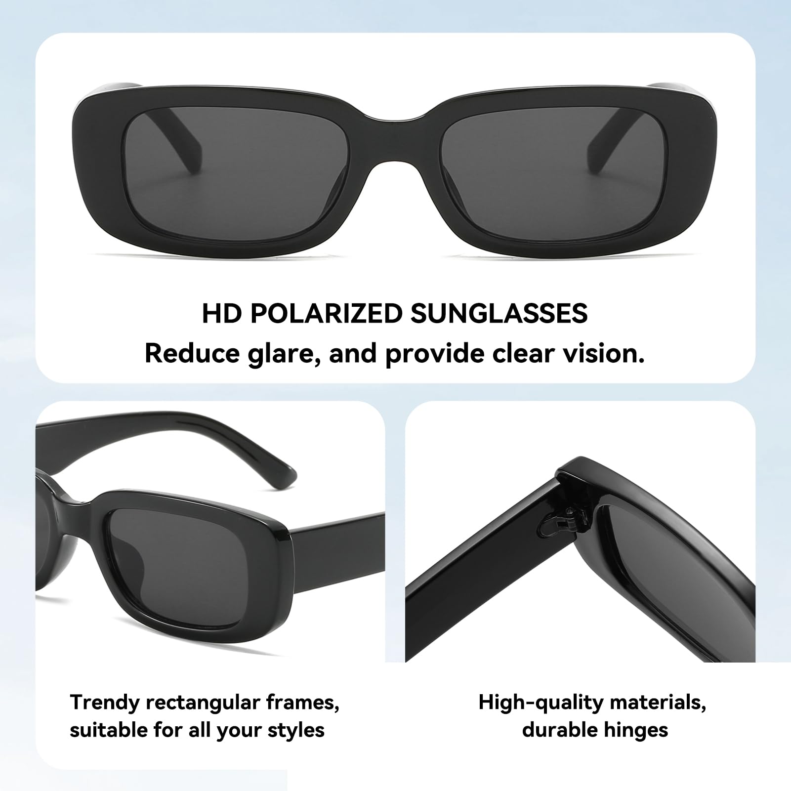 Dollger Rectangle Sunglasses for Women Trendy 90s Retro Sunglasses Y2K Square Frame Black sunglasses