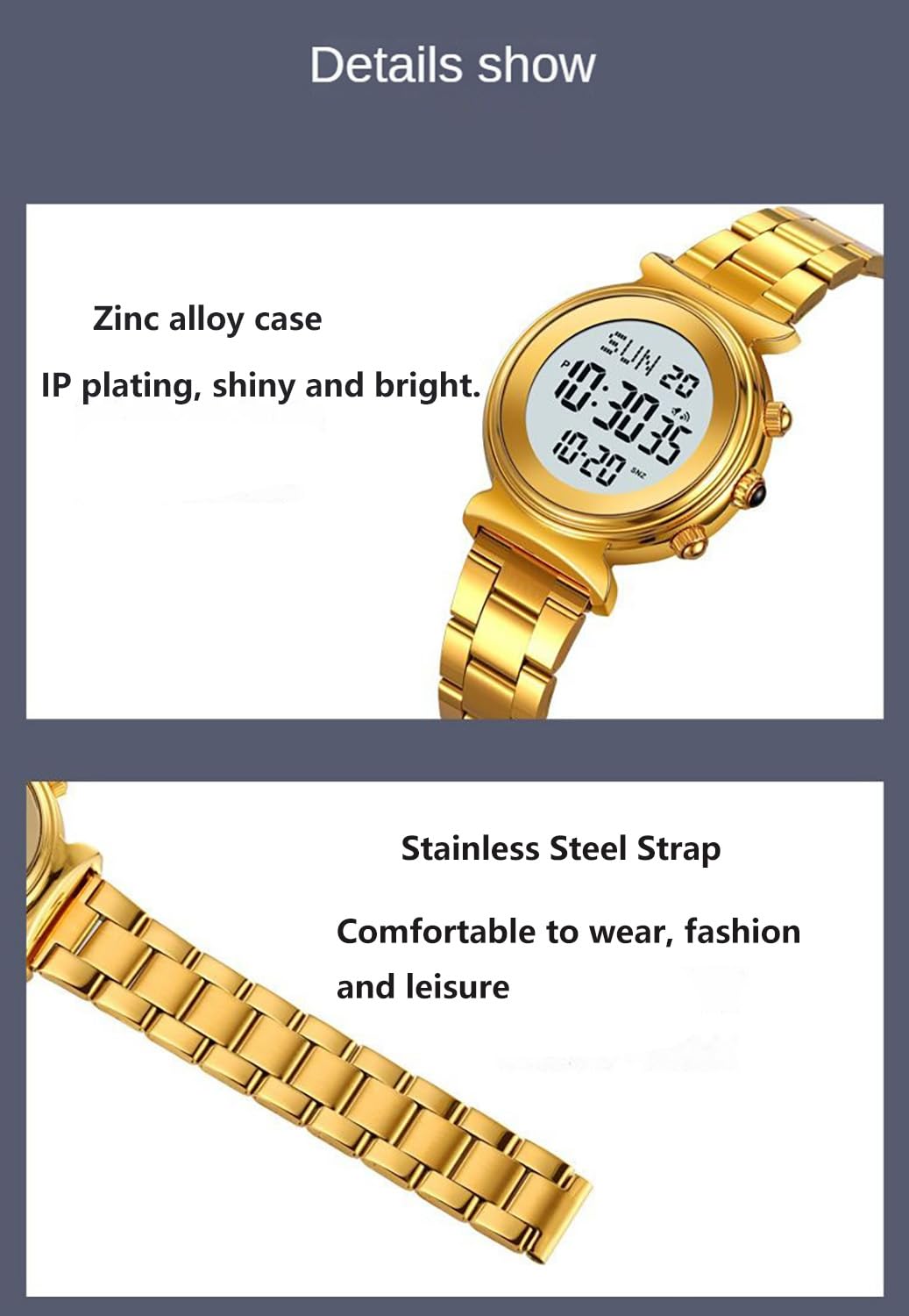 BESTKANG Women's Digital Watch - Stainless Steel, Gold, Waterproof, Dual Time, Date Watch - Women's Business Watch