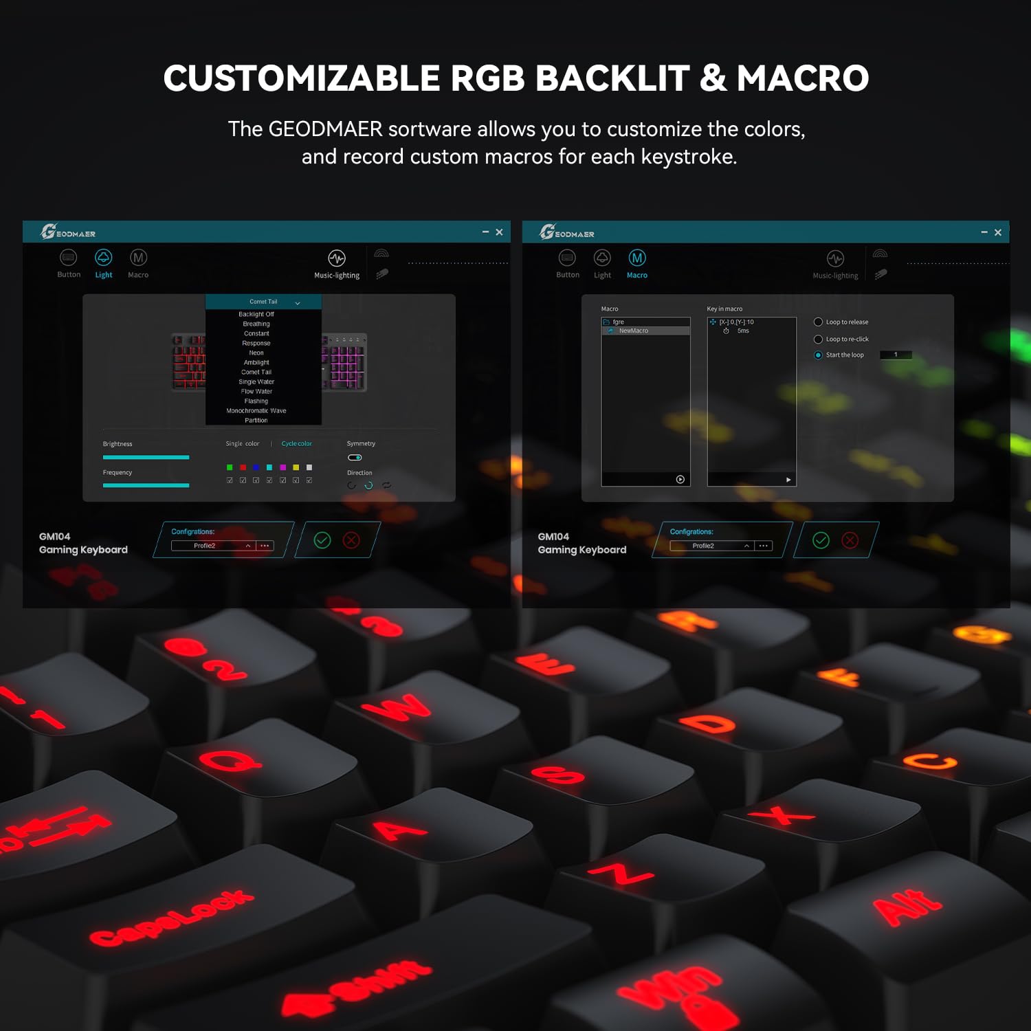GEODMAER RGB Backlit Gaming Keyboard, 104 Keys Wired Gaming Keyboard, 8-Zone RGB Illumination, Metal Top Cover, Programmable Macro Full Size Gaming Keyboard for PC Laptop Mac Xbox