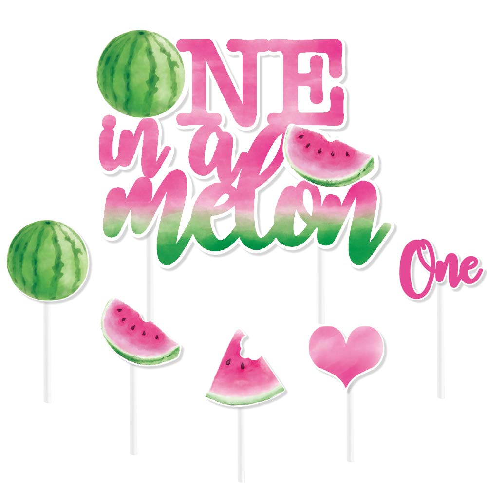 WERNNSAI Watermelon Cake and Cupcake Toppers - Pack of 31PCS Watermelon Cake Topper for Girls 1st Birthday Summer Tropical Fruit Watermelon Themed Party Cupcake Topper Picks Decorations