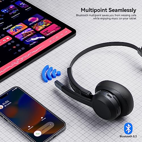 LEVN Trucker Headset, Trucker Bluetooth Headset with Noise Cancelling Microphone & Mute Button, Bluetooth Headset 5.2 Multipoint for Work from Home/Cell Phone/Computer/Zoom/Teams/Truck Driver