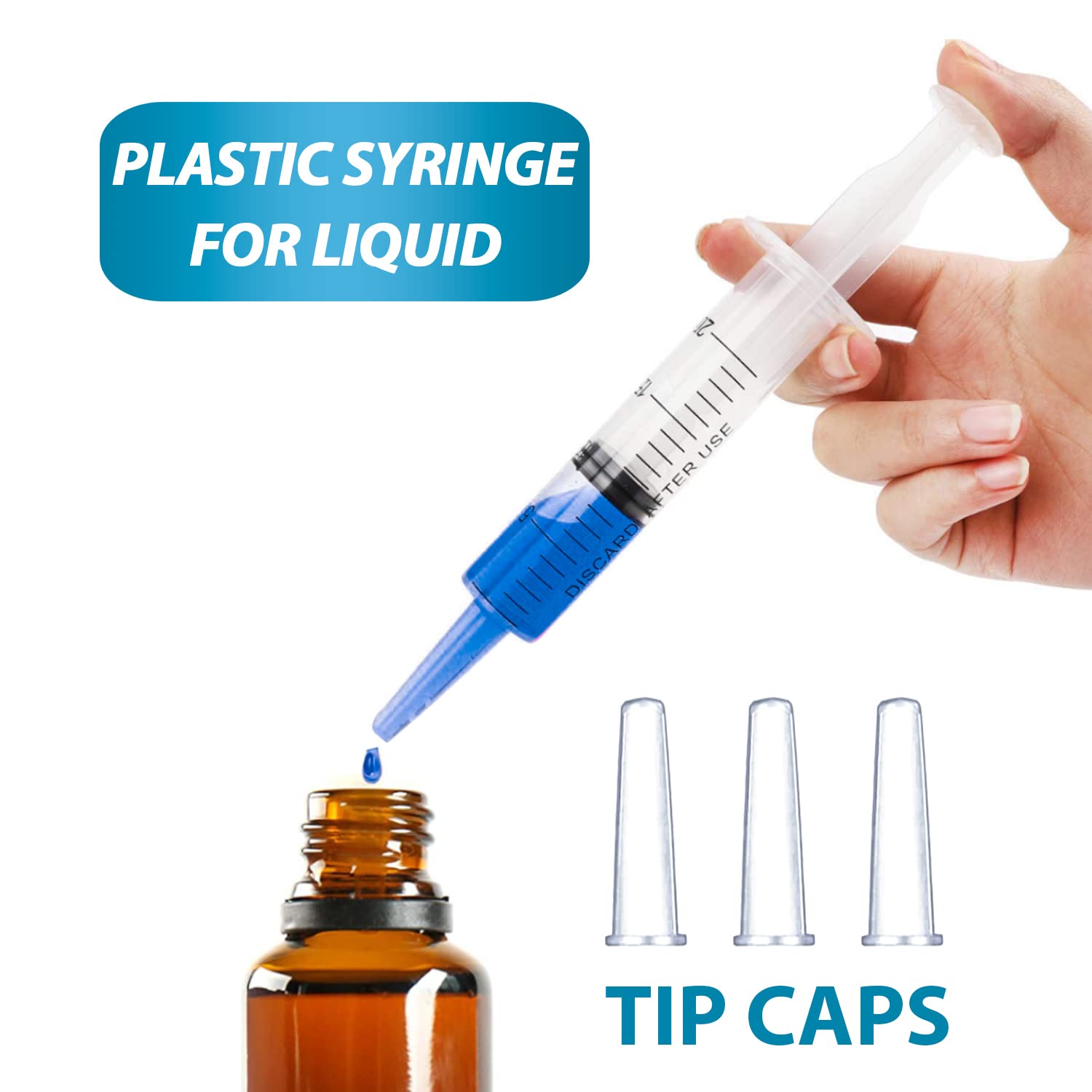 20ml Syringe for Liquid, Oral, Scientific Labs, Measurement, Dispensing, with Cap- 3 Pack 20ml Syringes