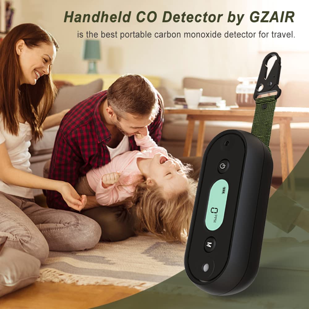 GZAIR Travel Carbon Monoxide Detector, IP67 Waterproof Portable CO Gas Alarm for Vehicle, Aviation, Camping, Visual, Audible, and Vibrating Alerts, 2-Year Battery Life