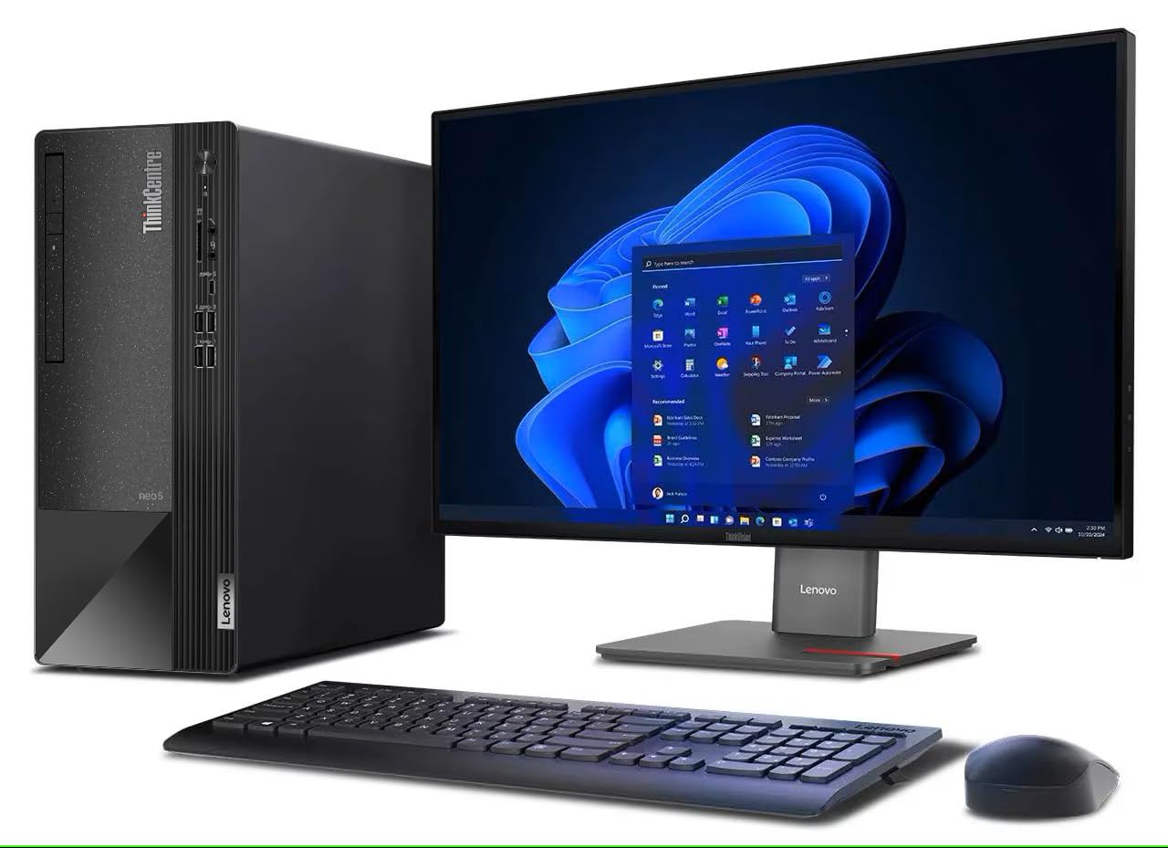Lenovo ThinkCentre Neo 50t Tower Desktop Computer, 4-core Intel Core i3-13100, 32GB RAM, 1TB SSD, 3-Monitor Ports (DP+HDMI+VGA), RJ-45, WiFi, USB-C, Card Reader, Wired KB & Mouse, Windows 11 Pro