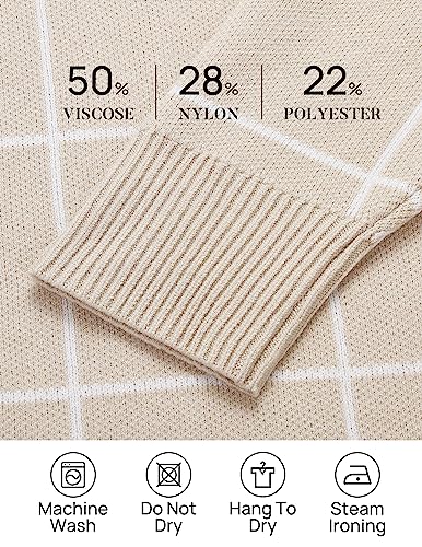 ZESICA Women's Casual Long Sleeve Tunic Sweater Dress Crew Neck Plaid Knit Oversized Pullover Jumper Tops,Taupe,Small