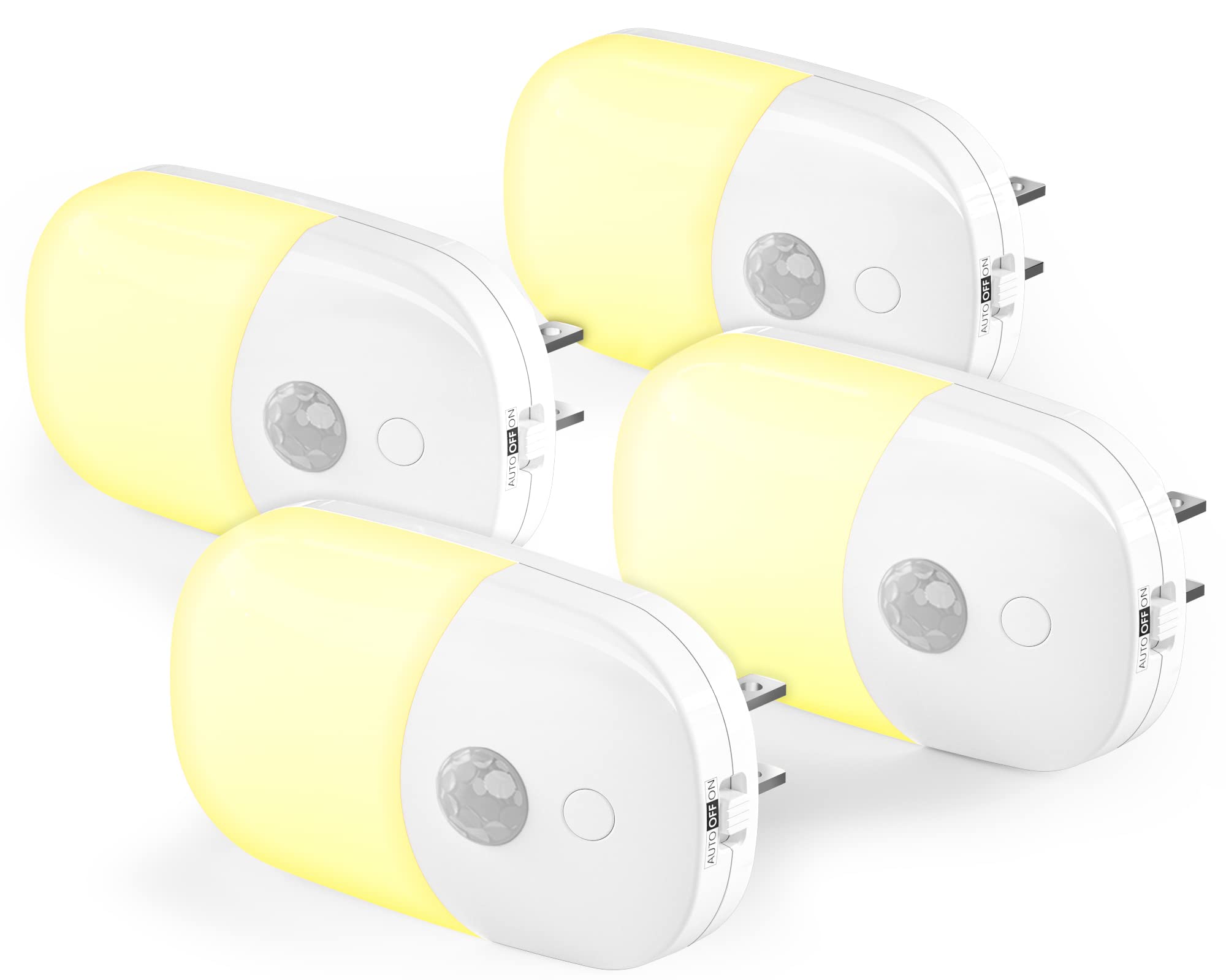 MAZ-TEK Plug in Motion Sensor Dimmable Night Light, Soft Warm White LED Nightlight with Dusk to Dawn Motion Sensor, Adjustable Brightness for Bedroom, Bathroom, Kitchen, Hallway, Stairs,4 Pack