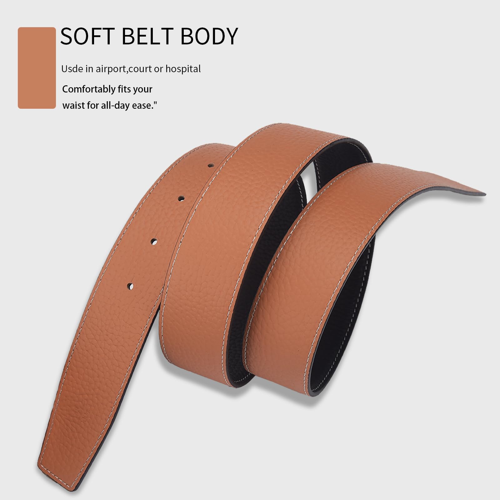 MACBORO Men's Reversible Leather Belt Without Buckle Replacement Belt Strap 1.5"/38mm Wide