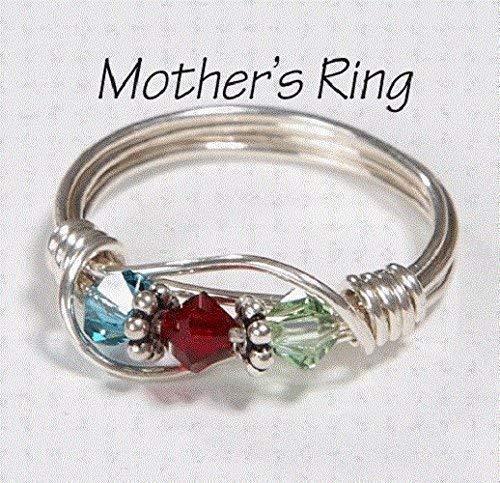 Mother's Birthstone Ring: Personalized Sterling Silver Mom's Multistone Family Ring (3 Stones)