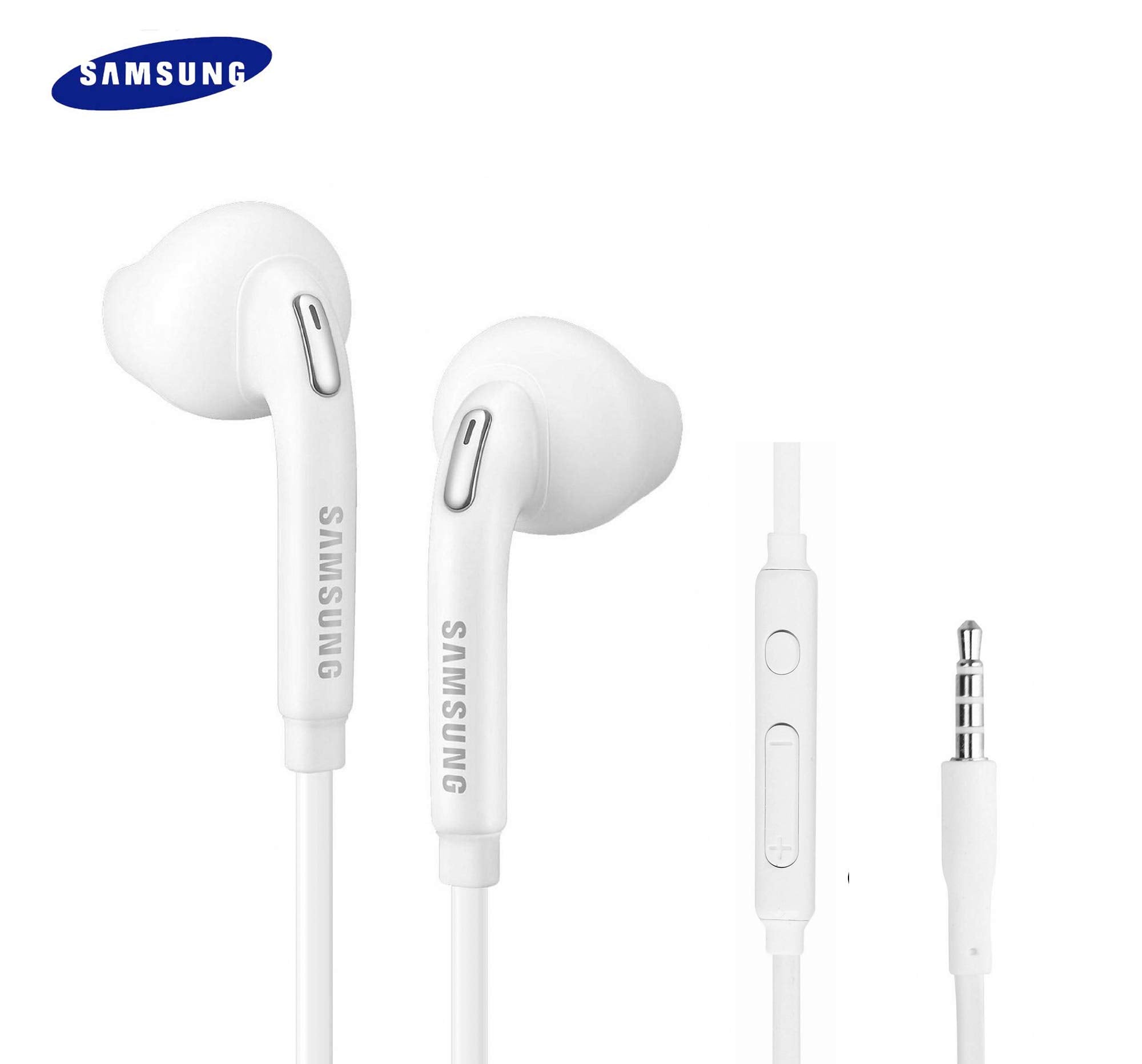 SAMSUNG Samung Wired Earbuds Original 3.5mm in-Ear Headphones Galaxy S10, S10 Plus, S10e Plus, Note 10, A71, A31 - Microphone & Volume Remote - Includes Black Velvet Carrying Pouch - White