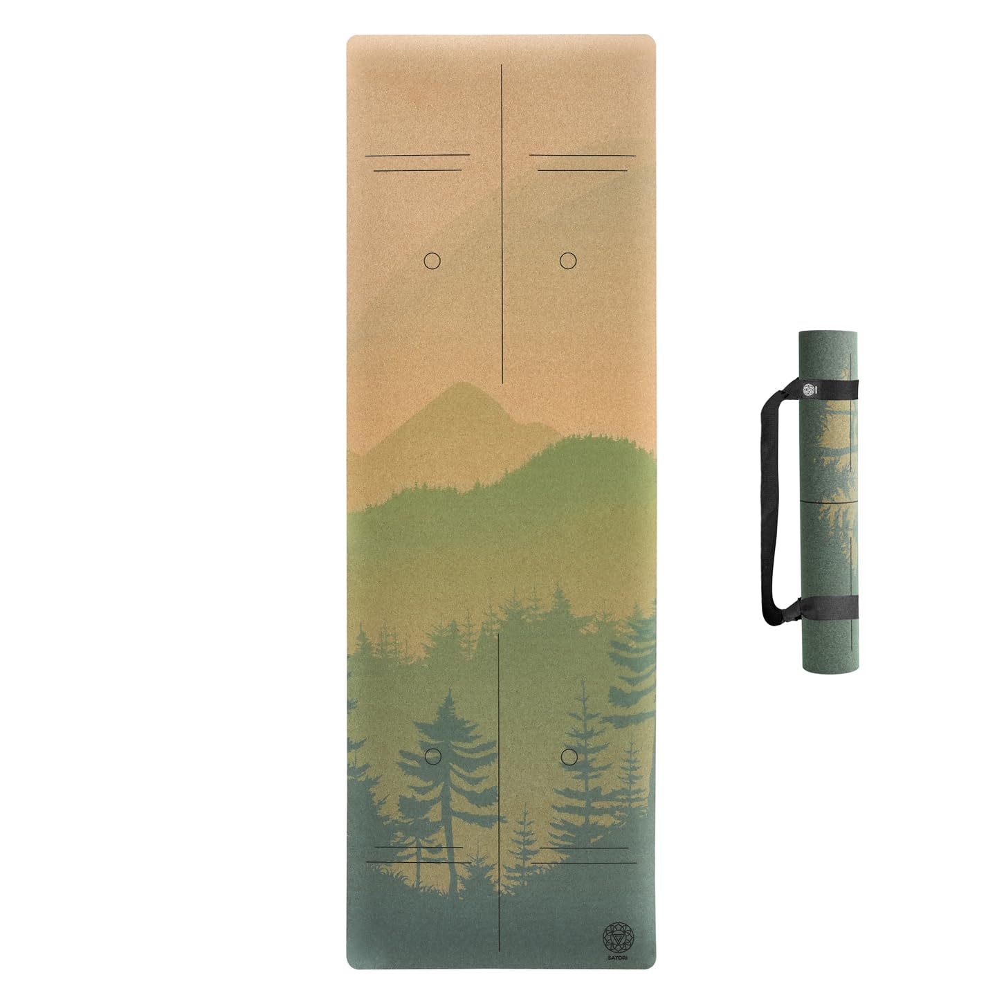 Peaceful Mountain SatoriConcept Cork Yoga Mat with Strap,100% Eco Friendly Cork & Rubber, Lightweight with Perfect Size (72”x24”) and 4mm Thick, Sweat-Resistant, Innovative Exercise Mat for Hot Yoga