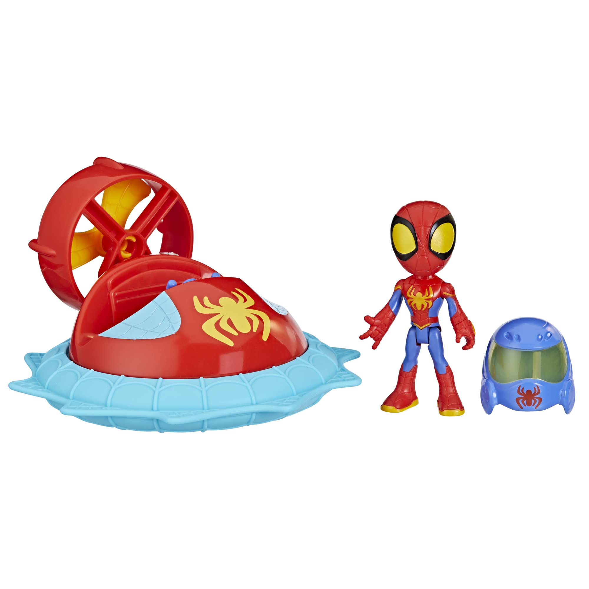 Spidey and his Amazing Friends Marvel Web-Spinners Spidey with Hover Spinner, Car Playset with Vehicle, 4-Inch Scale Action Figure and Accessory, Toy Cars for Kids 3 and Up