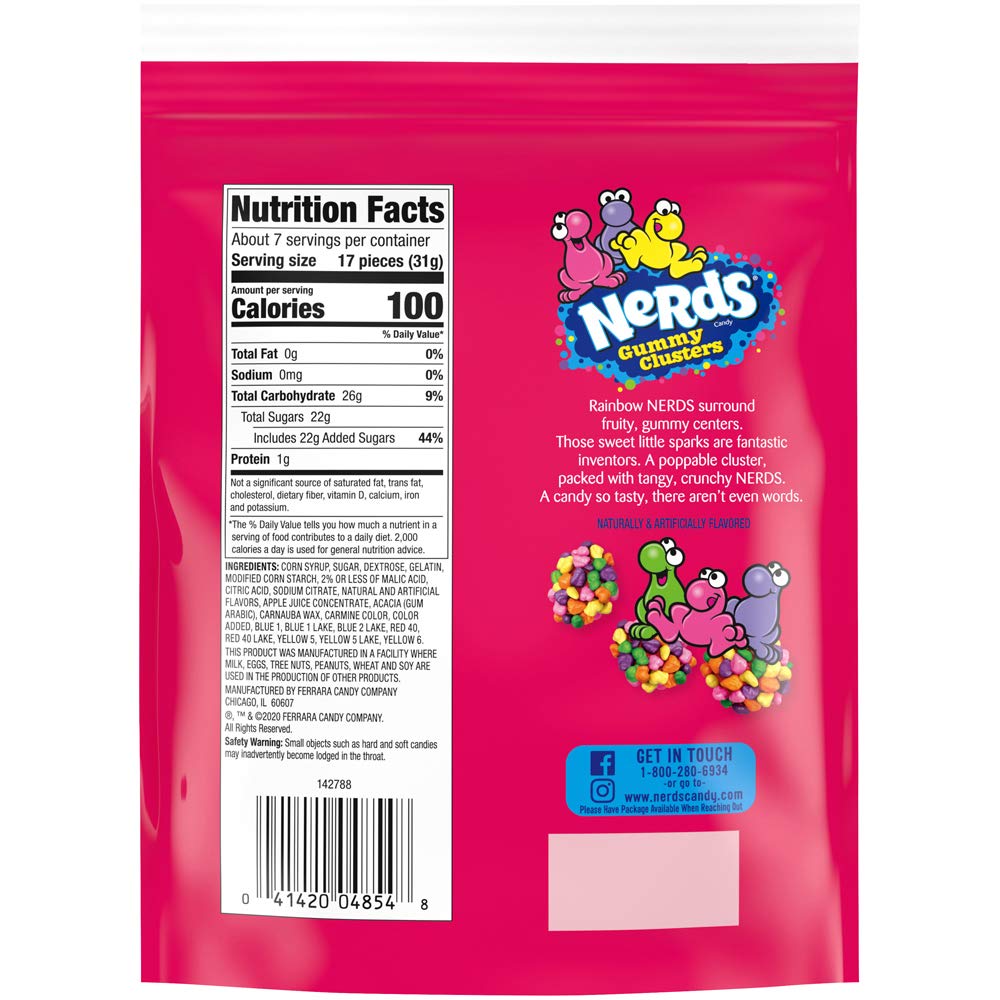 Nerds Gummy Clusters Candy, Rainbow, Resealable 8 Ounce Bag