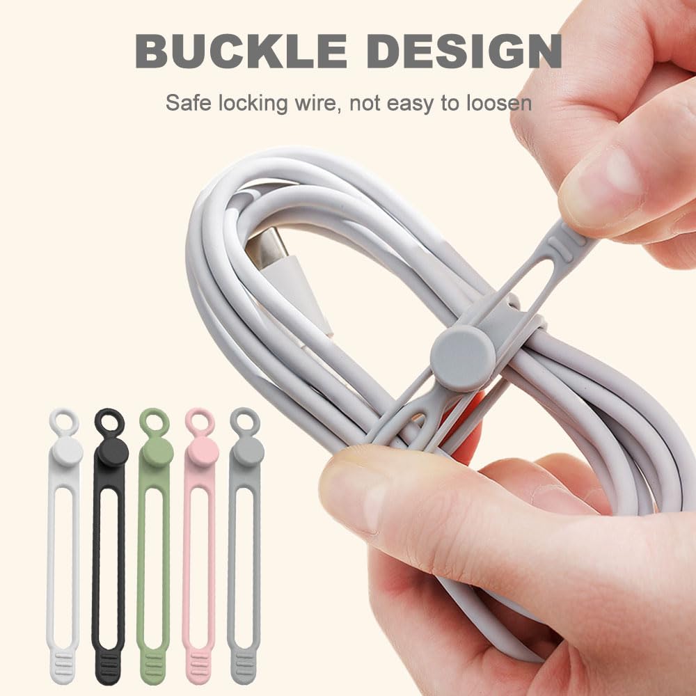 Data Cable Organizer, 2024 New Silicone Cable Ties Reusable Cable Management Organizer, Multipurpose Elastic Cord Organizer for Bundling and Fastening Cable Cords Wires (20)