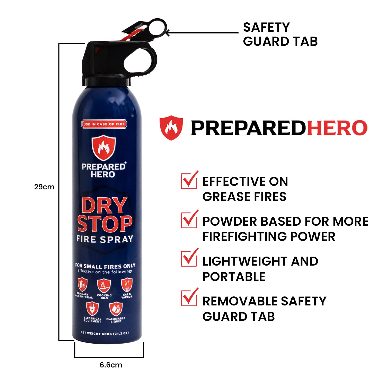 Dry Stop Fire Spray by Prepared Hero - 2 Pack - Portable Fire Extinguisher for Home, Car, Garage, Kitchen - Works on Electrical, Grease, Battery Fires & More - Compact, Easy to Use