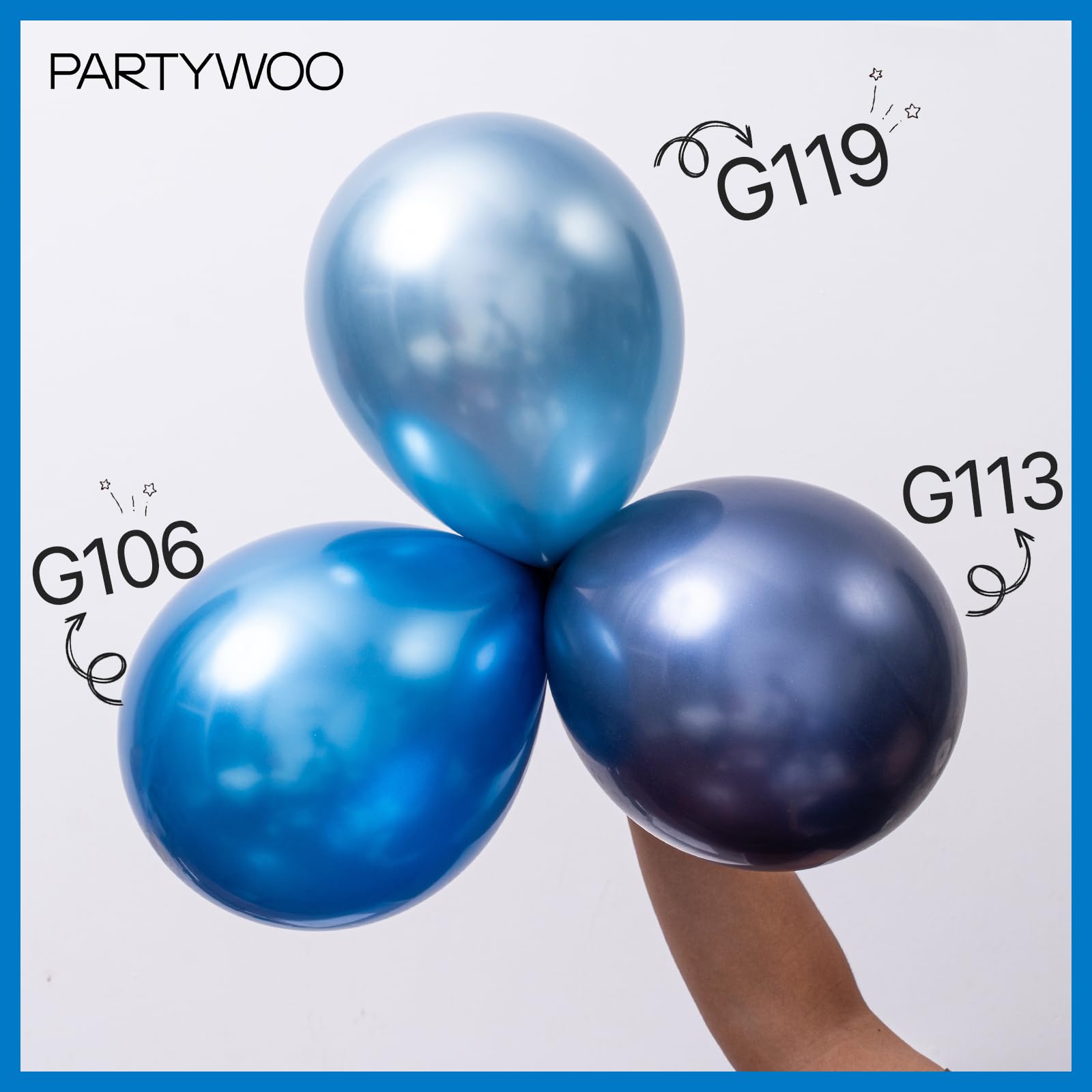 PartyWoo Blue and Silver Balloons 65pcs 12 Inch Light Pastel Baby Metallic Pearl Blue Metallic Chrome Silver Confetti Balloons for Gender Reveal Wedding Baby Shower Birthday Party Decorations