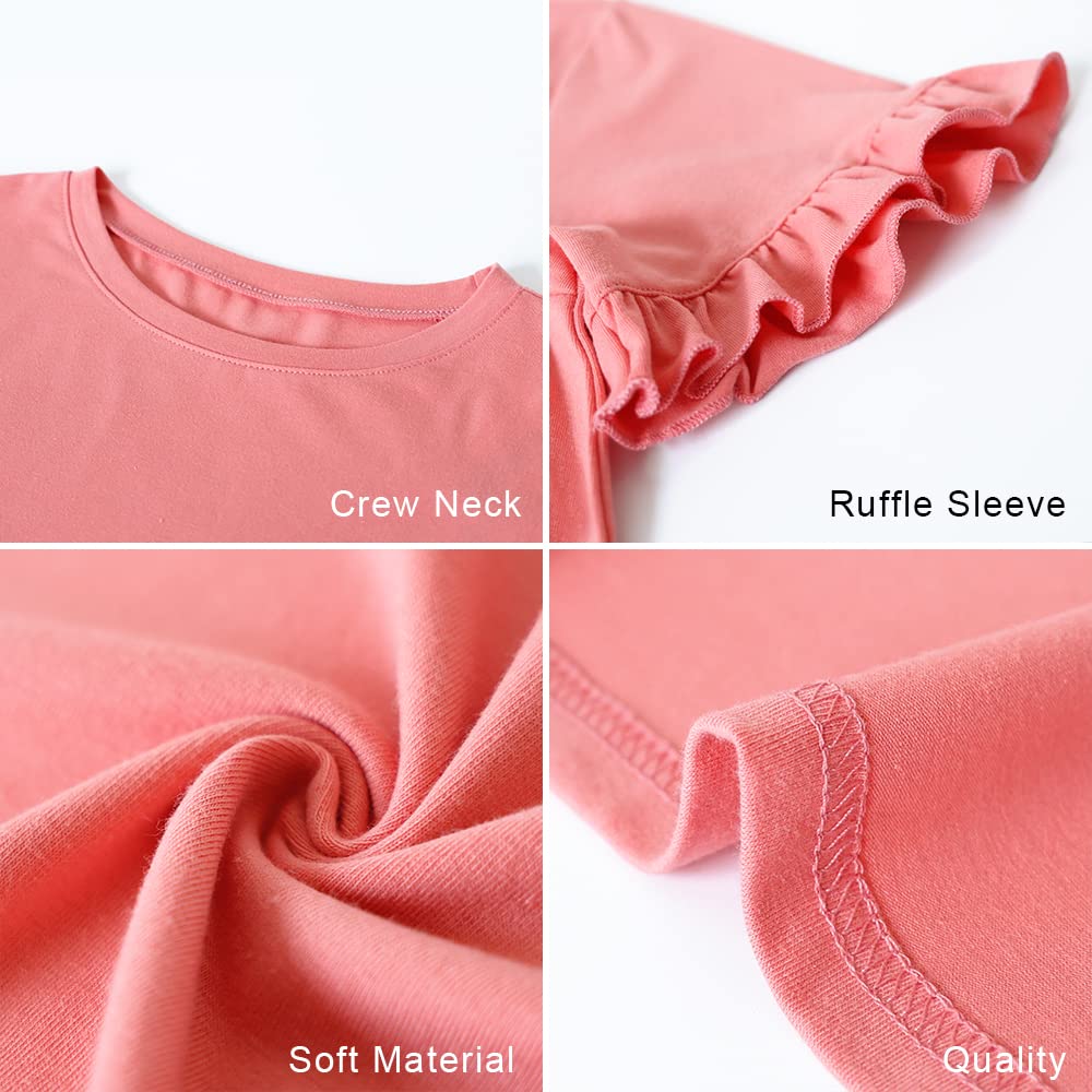 PRETTYGARDEN Women's Short Sleeve Casual T Shirts Summer Ruffle Plain Round Neck Loose Fit Tee Blouse Tops Pink