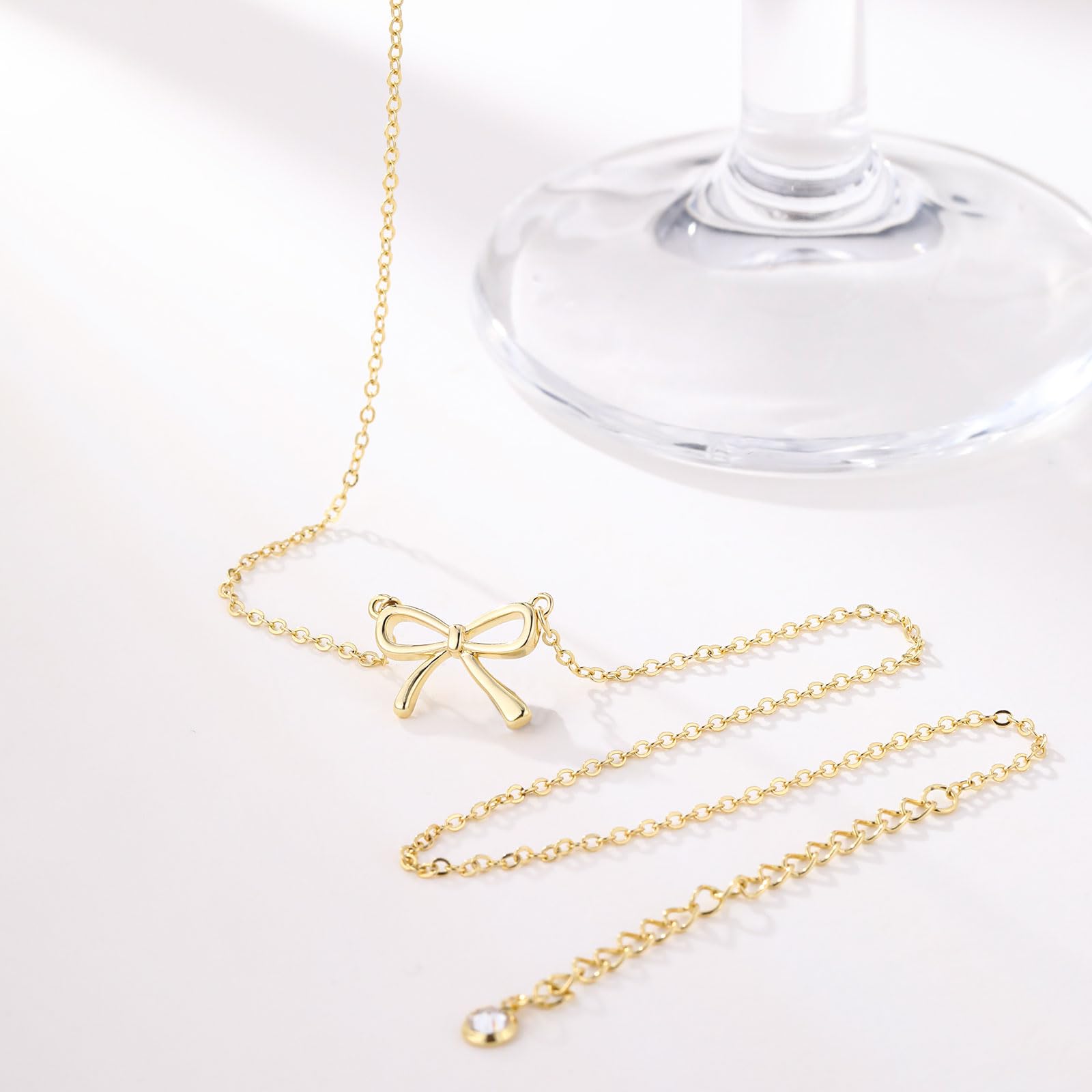 Hothrty Bow Necklace 14K Real Gold Plated Choker Simple Dainty Gold Necklace for Woman Pendant Necklace Bow Jewelry Trendy Cute Gold Necklace for Woman Jewelry Gift