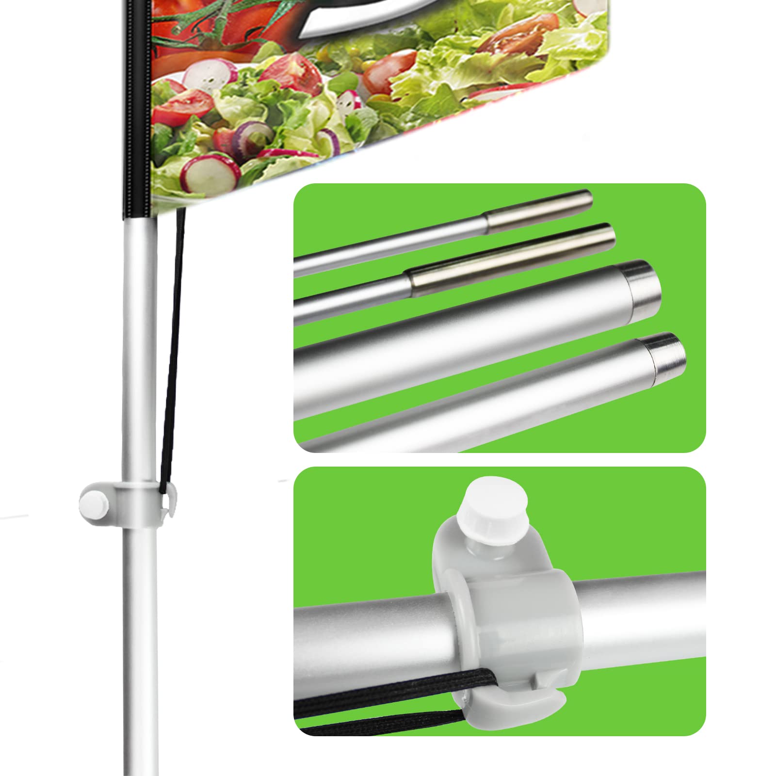 QSUM Salad Signs for Business, Salad Feather Flags, 11FT Polyester Swooper Flag with Aluminium Alloy Flag Pole Kit, Stainless Steel Ground Stake for Business Advertising