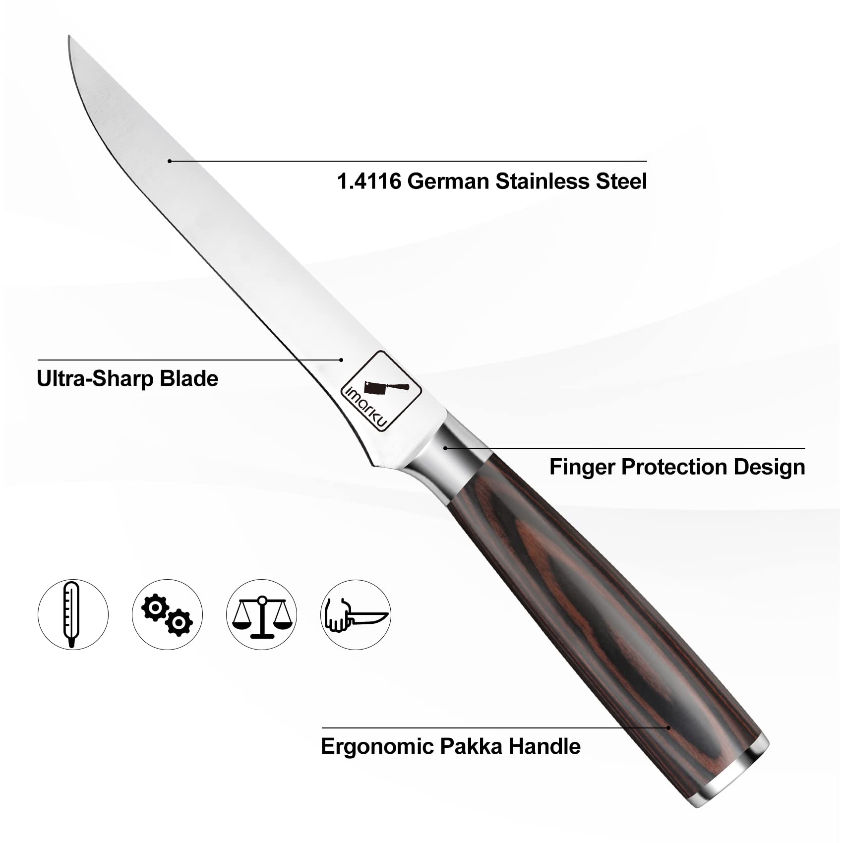 imarku Boning Knife, German High Carbon Stainless Steel Professional Grade Boning Fillet Knife, 6-Inch Deboning Knife, Pakkawood Handle for Meat and Poultry, Gifts for Women and Men