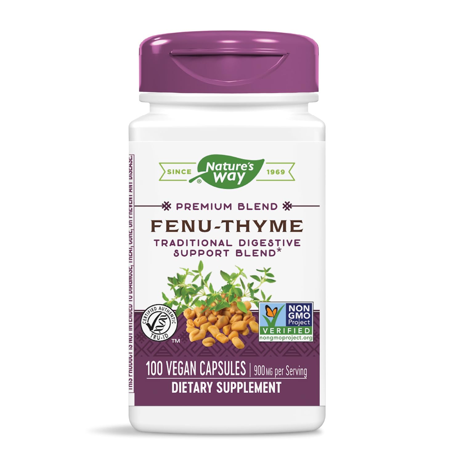 Nature's Way Fenu-Thyme - Traditional Digestive Support Blend* - 900 mg of Thyme & Fenugreek per 2-Capsule Serving - Non-GMO Project Verified & Dairy Free - 100 Vegan Capsules