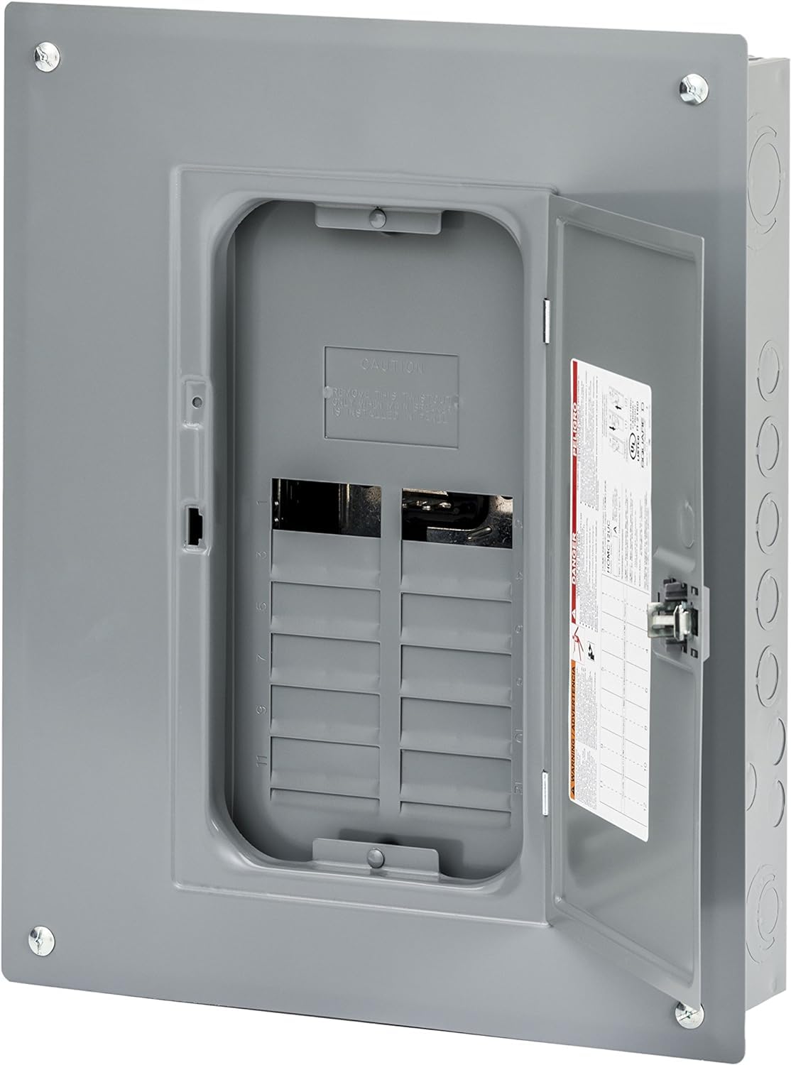 Square D - HOM1224L125PC Homeline Load Center with Cover, Gray, 125-Amp Convertible Main Lugs, 1-Phase, 12-Space 24-Circuit, Indoor, Plug-on Neutral Ready