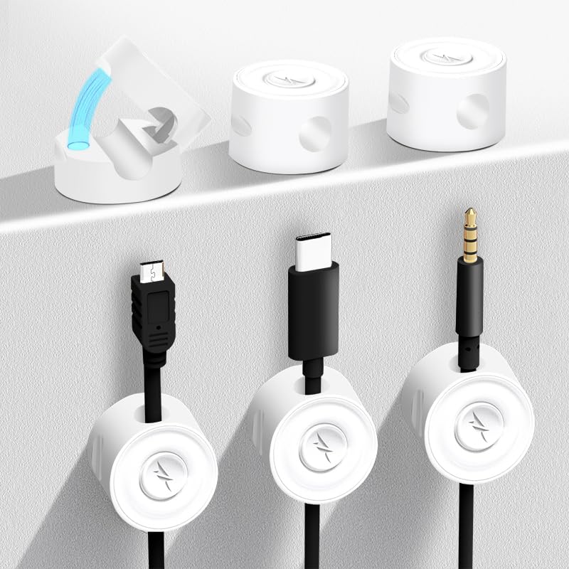 6 Pack Magnetic Cable Clip Clips, Under Desk Cable Management,Hgliagtsmat Adhesive Cord Clip Storage Box for Home Desk Phone Car Wall Desktop Nightstand, Wall Cable Management (White)