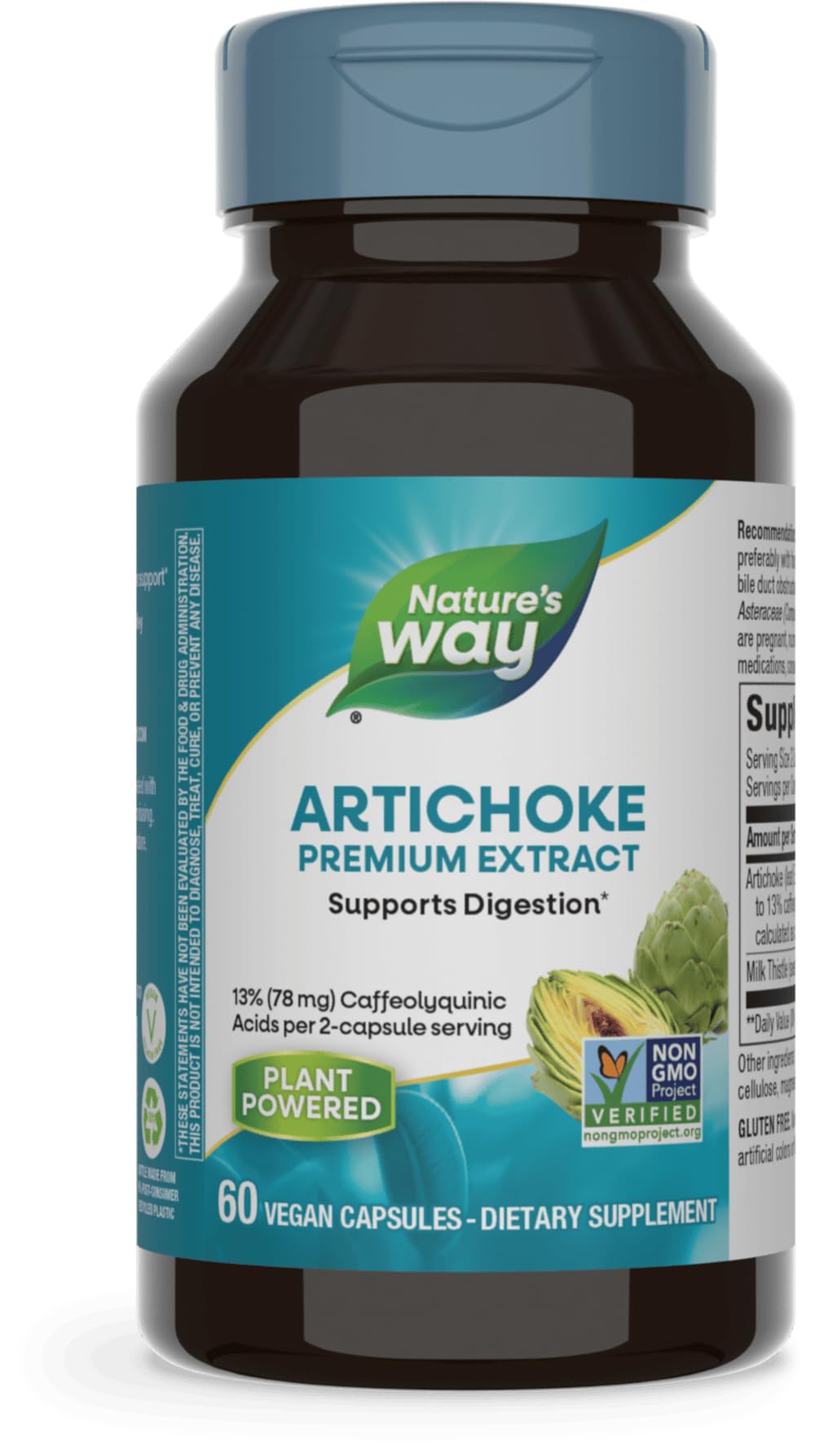 Nature's Way Artichoke Premium Extract, Supports Digestion*, Non-GMO Project Verified, Vegan, Gluten-Free, 60 Capsules (Packaging May Vary)