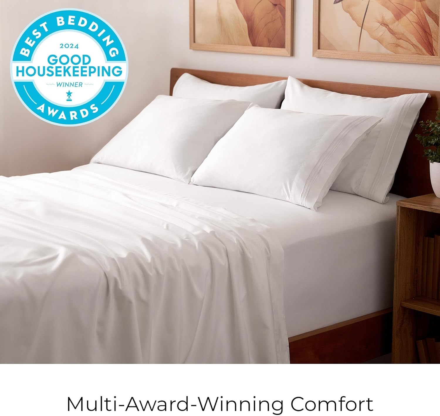 Mellanni 4PC Bed Sheet Set + 2 Pillowcases Bundle&Save - Iconic Collection Bedding - Bundle Includes: 1 Flat Sheets, 1 Fitted Sheet and 4 Pillow Cases (King, White)