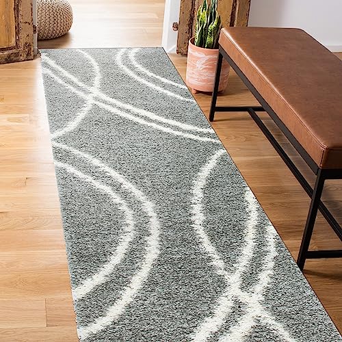 Rugshop Cozy Contemporary Stripe Indoor Shag Area Rug 2' x 3' Gray