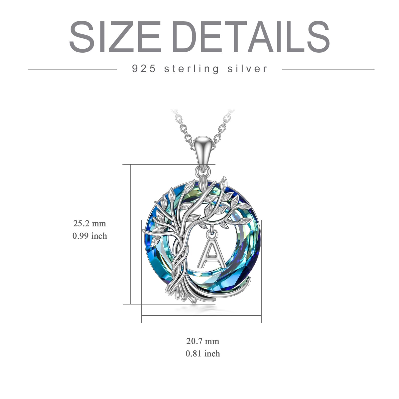 TOUPOP Christmas Gifts Necklace for Women Tree of Life Initial A Letter Pendant Necklace Sterling Silver Irish Tree Jewelry Blue Circle Crystal Anniversary Birthday Gifts for Her Girlfriend Wife Mom