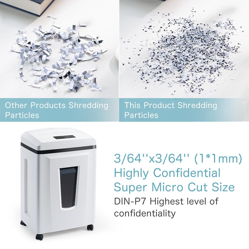 Kitnery Micro Cut Paper Shredder: 3/64''x3/64'' 1*1mm P7 High Security Heavy Duty Shredder for Home Office 6 Sheets, 56dB Commercial Shredder Credit Card/Staple/CD/DVD, Runs for 25min with 6 Gal Bin