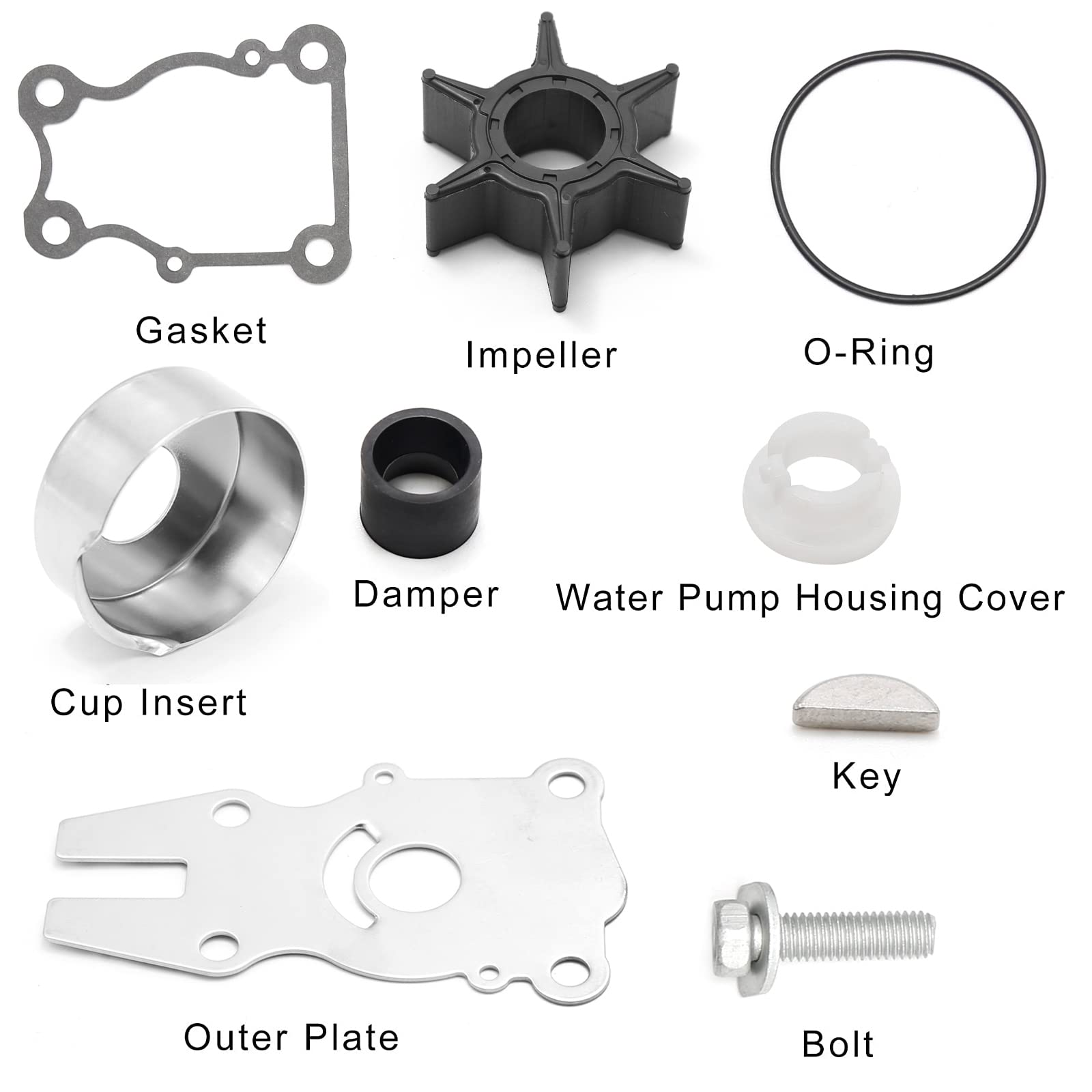 Water Pump Impeller Replacement Outboard engine rubber impeller repair kit for Yamaha F50 F40 F60 Rebuild Kit 63D-W0078-01-00