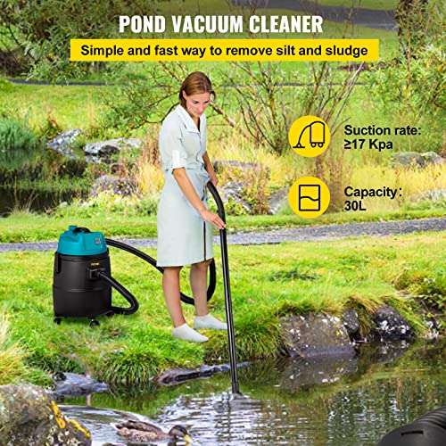 VEVOR Pond Vacuum Cleaner with 1400W Motor, 13ft Intake Hose, 4 Extension Tubes, 15 ft Power Cord, 4 Brush Heads, 4 Nozzles, 6.5ft Drain Hose and Debris Collection Bag for Garden Pond Vacuum Cleaning