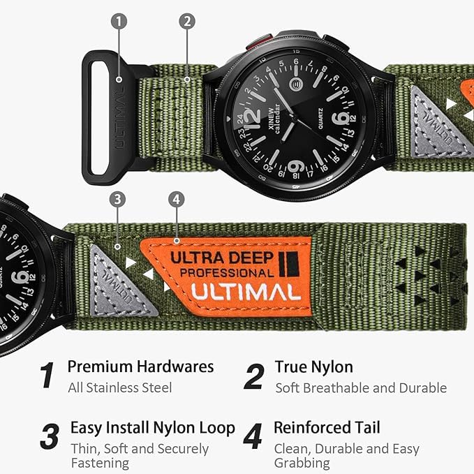 ULTIMAL Compatible with Samsung Galaxy Watch 7 40mm 44mm(2024), for Samsung Galaxy Watch 6 Band 40mm Smart Watch Band for Women Men,20mm Sport Nylon Strap Designed for Galaxy Watch 5 Pro Band 45mm/Galaxy Watch 4 40mm 44mm/4 Classic 42mm 46mm (YELLOW, Extr