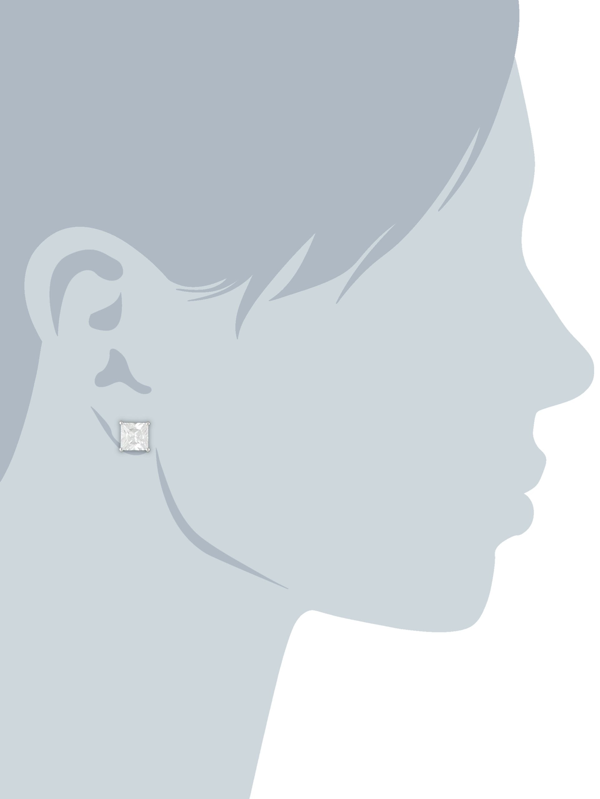 Amazon Essentials Platinum Plated Sterling Silver Princess Cut Cubic Zirconia Stud Earrings (7mm)