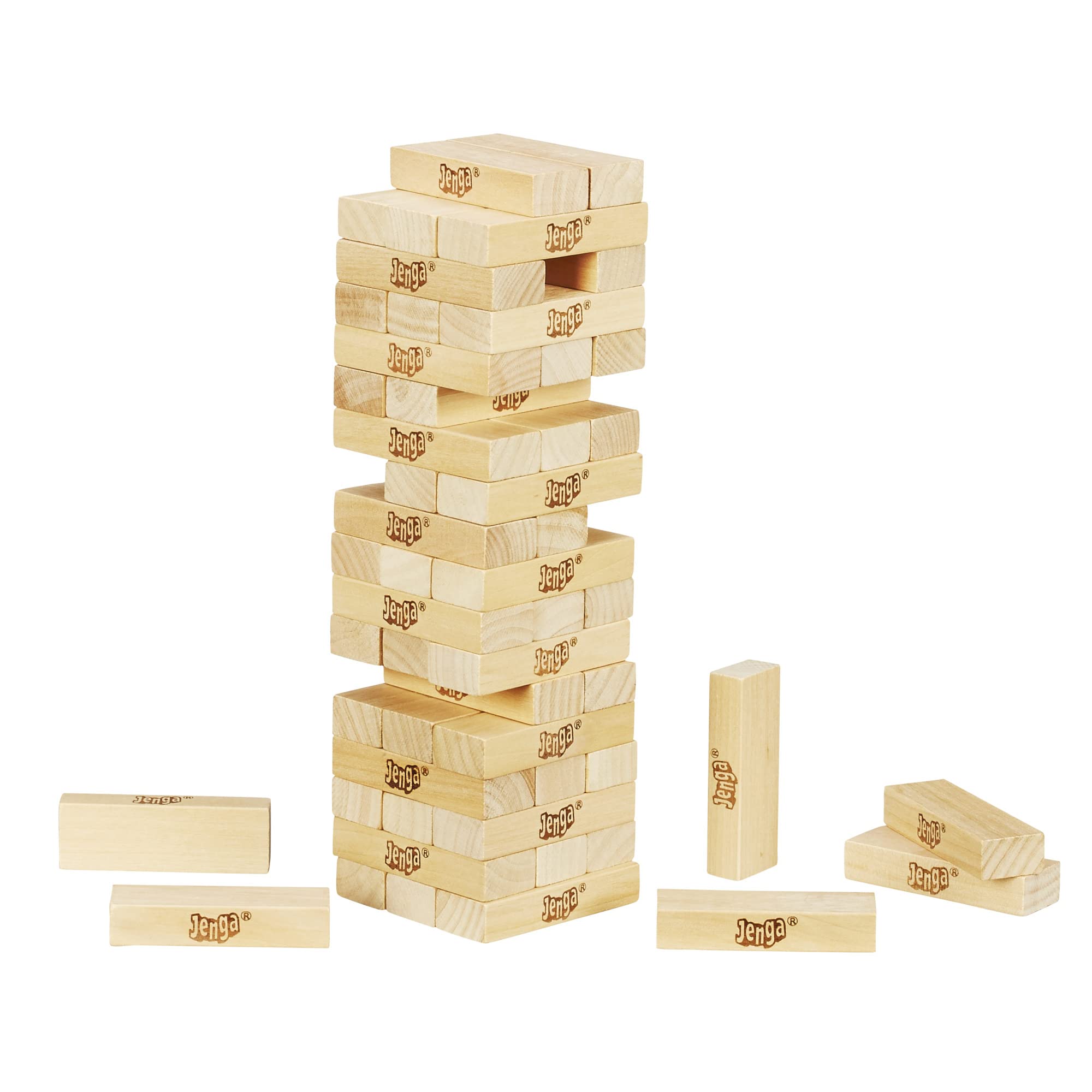 Hasbro Gaming Jenga Wooden Blocks Stacking Tumbling Tower Kids Game Ages 6 and Up (Amazon Exclusive)