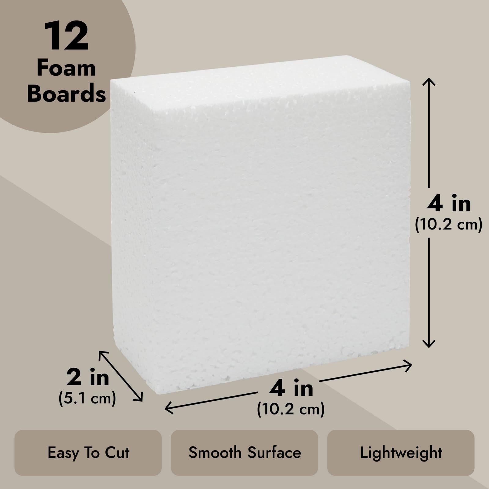 Juvale 12 Pack Foam Blocks for Crafts, Polystyrene Brick Rectangles for Floral Arrangements, Art Supplies, Holiday Decor (4 x 4 x 2 in, White)