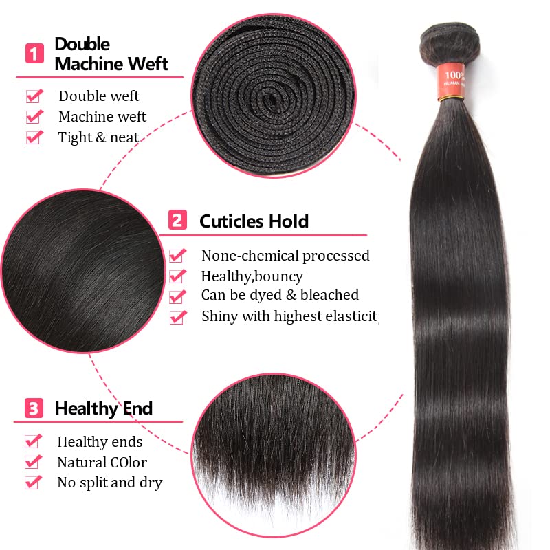 SUIFENGWU 10A Human Hair Bundles 18 18 18 Inch Straight Bundles Human Hair 100% Unprocessed Brazilian Virgin Weave 3 Bundles Double Weft Raw Remy Hair Bundles Deals