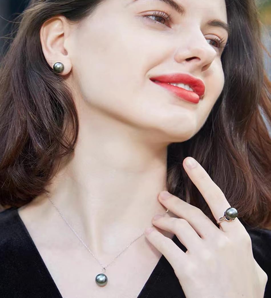 NONNYL Gifts for Wife Anniversary Pearl Stud Earrings for Women- Genuine Handpicked Nature Tahitian Black Pearls Earring- Birthday Christmas Mothers Day Valentines Jewelry Gifts