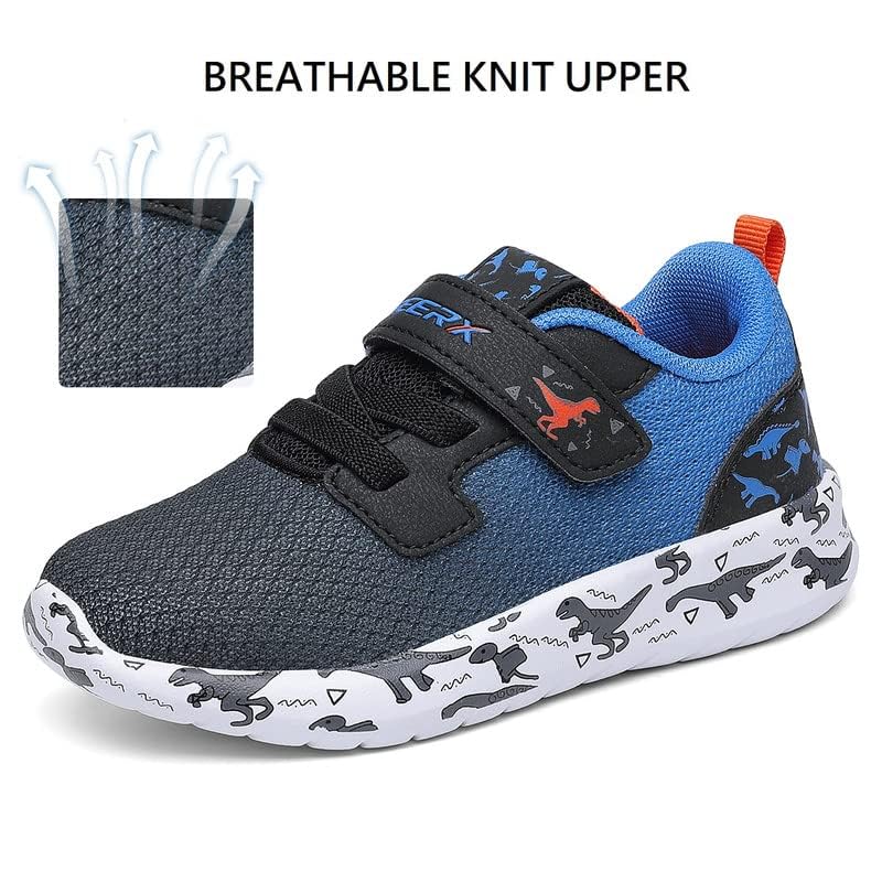 GEERX DIMO Dinosaur Toddler Boys Shoes Non Slip Lightweight Breathable Comfortable Sport Athletic Running Tennis Sneakers Steel Blue Orange Size 10